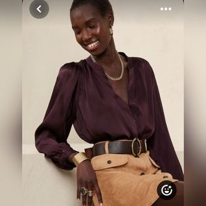 Satin dark purple button down blouse